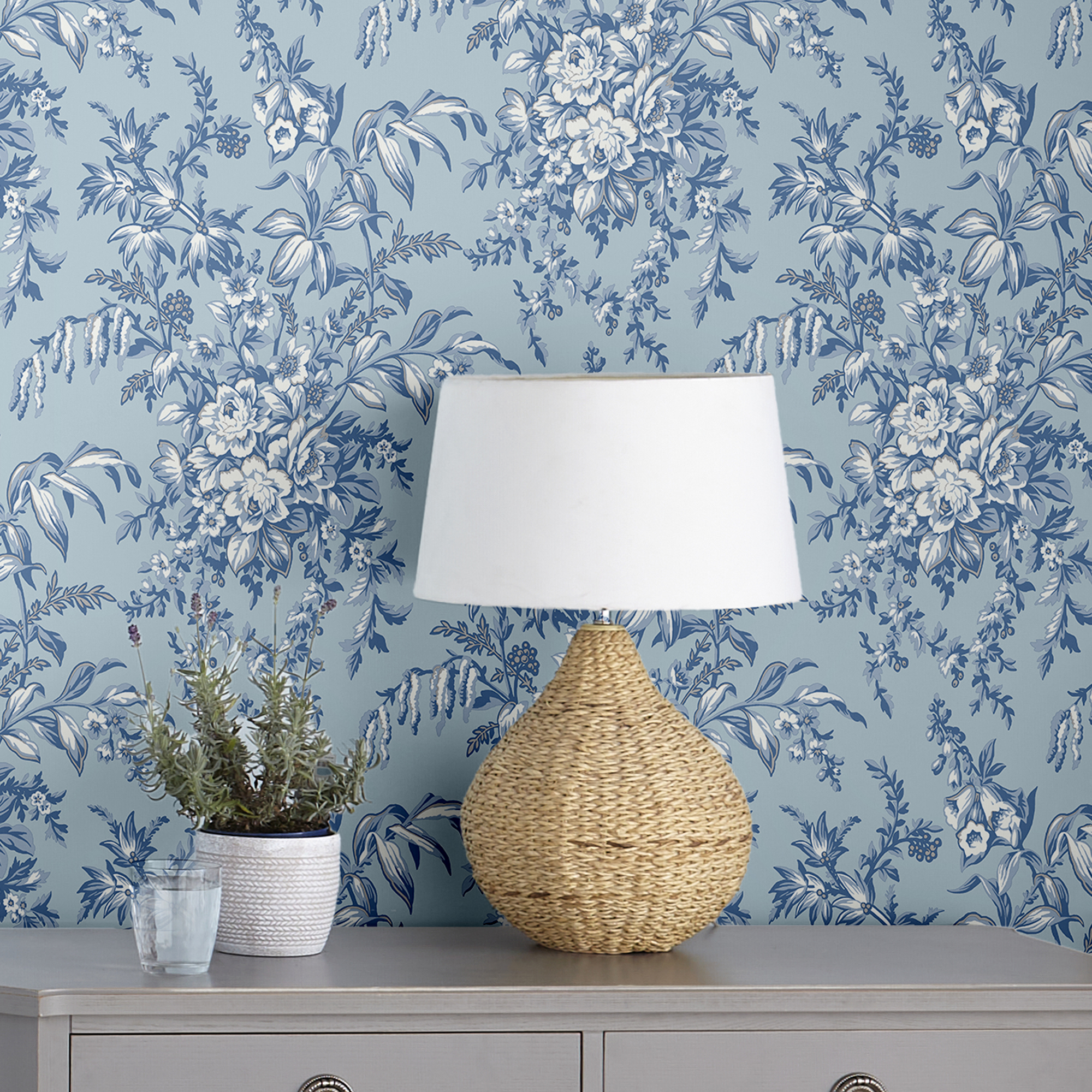 Picardie Floral Wallpaper 115251 By Laura Ashley In Blue Sky